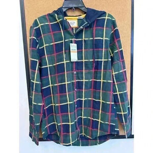 Original Penguin Men's Hooded Plaid Button Up Flannel Shirt Size Small